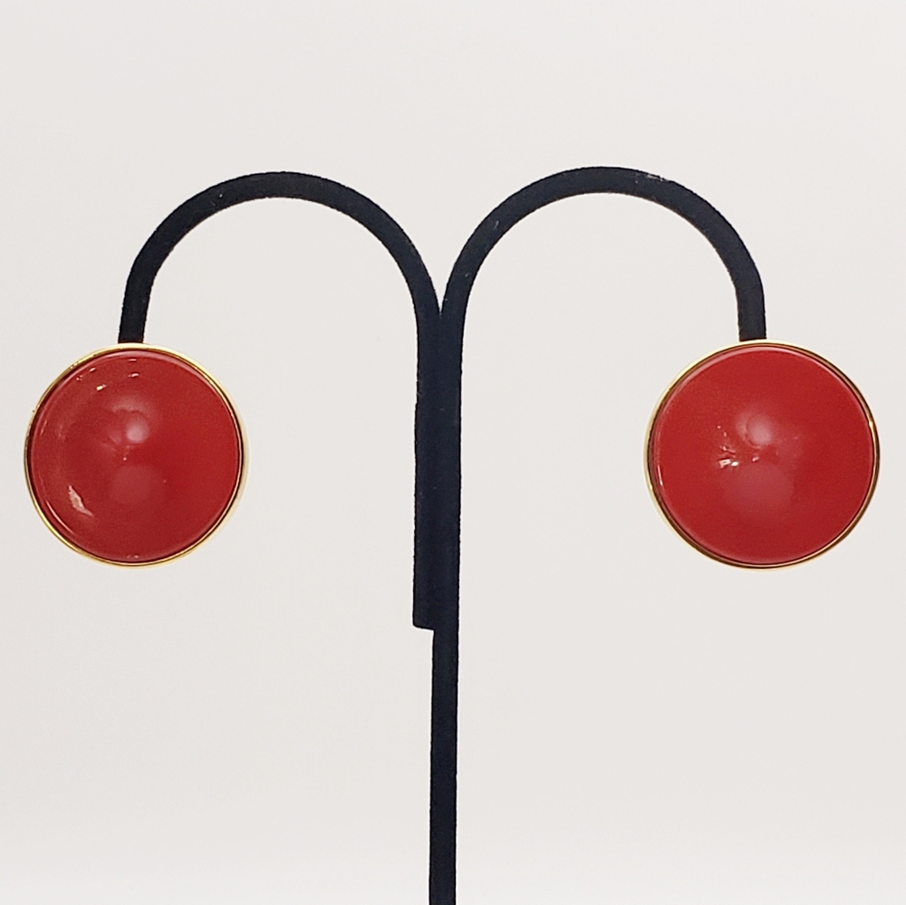 Vintage Red Givenchy Lucite Round Discs Clips Gold Tone